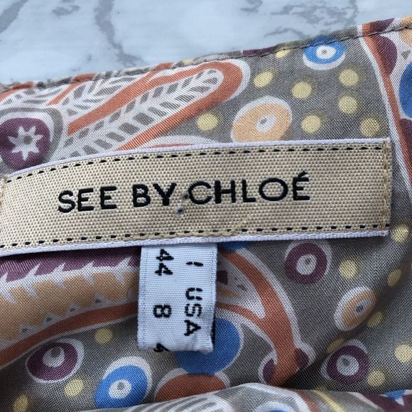 See by Chloe Womens 8 Silk Mini Skirt Multicolor Back Zipper Front Pockets - Picture 3 of 9